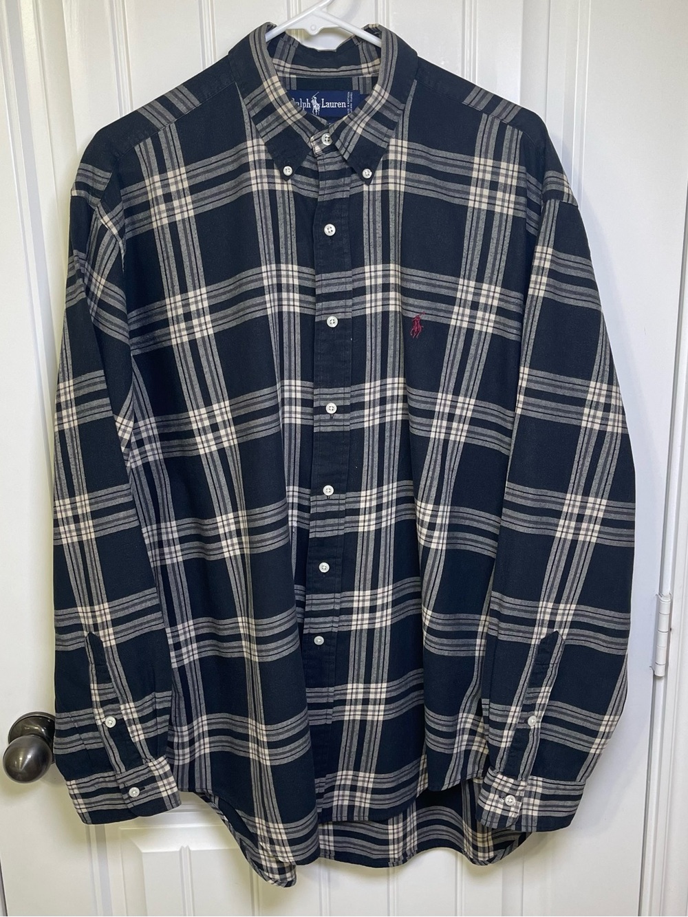 Ralph Lauren Blaire Men's Large Black Plaid Button Down Shirt Red Pony Flawed